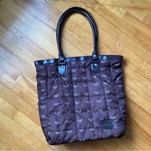 Roxy Brown Quilted Tote with Heart Print